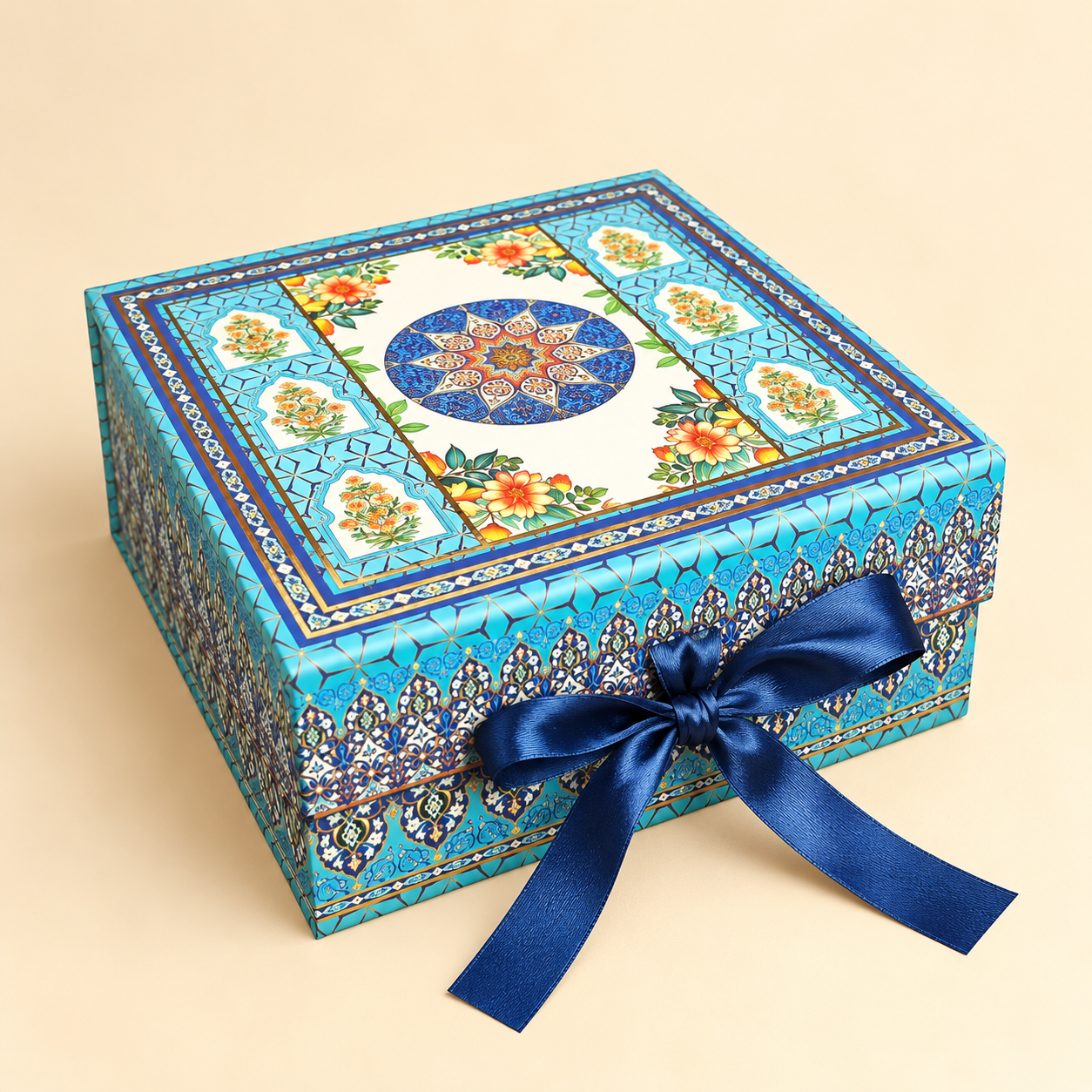 Blue Printed Ribbon Gift Box